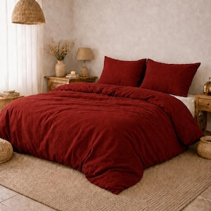 Burgundy Linen Duvet Cover – Soft Washed Linen Bedding, Deep Wine Red Comforter Cover, Natural Breathable Bed Linen | King Queen Duvet Cover