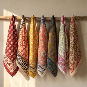 Set of 7 - Cotton Bandana, Boho Cotton Scarves, Lightweight Neck Or Hair Wrap, Unisex Sustainable Accessory, Hair Or Neck Wrap Gift for her