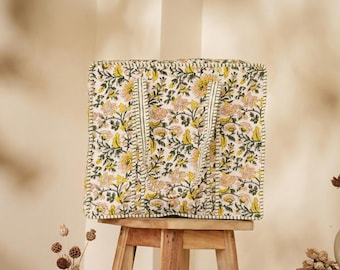 Handmade Quilted Tote Bag ,Indian Quilted Making Tote Bags, Grocery Bag, block print Totes bags, Cotton travel Bag , Large Tote Bag |