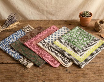 Set Of 5 Hand Block printed Bandana , Floral Bandana, Mom Gift, Bandana Head band, Cotton Bandana, Face Cover up, Hair Scarf, Gift For Her |