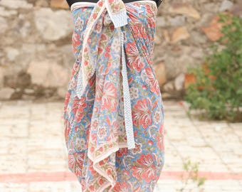 Hand Block Printed Cotton Sarong | Boho Beach Wrap