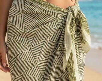 Hand Block Print Sarong: Handcrafted Wrap for Beach & Travel Gift For Her  Anniversary | Summer Beach Wear, Vacation Shawl,Swimwear Cover up