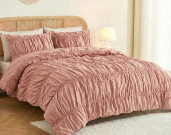 Blush Pink Pure cotton Wrinkle Duvet Cover, Comforter Cover, 100% Cotton Boho Duvet Cover, Bohemian Dorm Bedding Set, Housewarming Gift