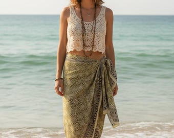 Katoenen sarong met handblokprint, ethische boho-strandomslagdoek