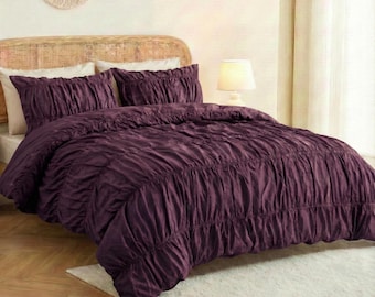 Purple Wrinkled Duvet Cover – Soft Crinkle Cotton Bedding, Boho Textured Bed Cover | Minimal Feminine Style | Purple Boho Duvet Cover
