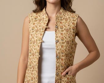Cotton Jacket for Women | Lightweight Quilted Jacket | Everyday Casual Outerwear,Sleeveless Jacket for Women, Casual & Travel Friendly Gift
