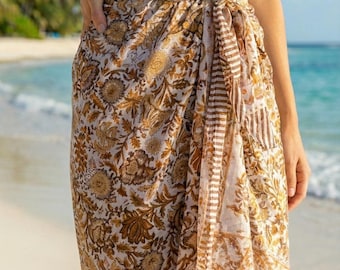 Cotton Sarong For Women, Block Print Shawl, Swimwear Beach Coverup, Summer Sarong, Cotton Pareo, Vacation Wear, Travel perfect Gift for Her