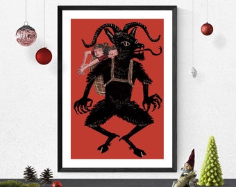 Krampus Print / German Folklore Christmas Decor Devil Demon Halloween Nightmare Art Print