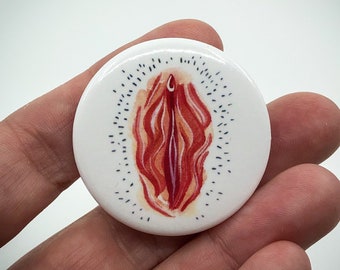 Betty Pin / Feminist Vag Badge LGBTQIA Labia Vagina Yoni Midwife Doula Birth Goddess Gift 1 1/2" Pin