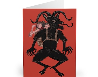 Krampus Cards / German Folklore Christmas Decor Devil Demon Halloween Nightmare Greeting Cards (5 Pack)