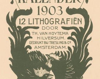 1903 Art Nouveau Rooster Print – Vintage Calendar Cover