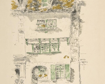 Vintage European House Print – James McNeill Whistler 1893 Artwork, Rustic French Architecture Wall Art
