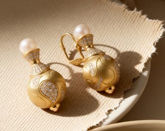 Vintage Perlenohrringe, Goldbarock-Statement Ohrringe, Retro-Skulptur baumeln Ohrringe, handgemachtes elegantes Perlenschmucksachen Geschenk