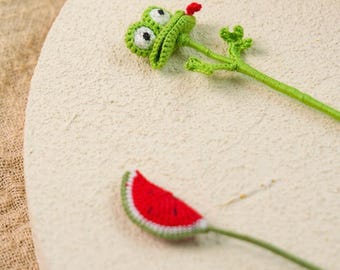 Handgemachtes gehäkeltes Lesezeichen, Mikro gehäkeltes Lesezeichen, Wassermelone Frosch Lesezeichen, handgemachtes Geschenk für Leser, Geschenk für Buchliebhaber