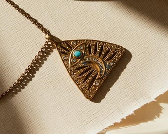 Handgemachte Dreieck Evil Eye Halskette, 18K Gold Pyramide Talisman, himmlischer Schutz Schmuck, spirituelles Amulett Geschenk, zierliche Boho Halskette