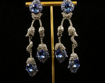 Vintage Blaue Kristall Ohrringe, Handgemachte Blumen Ohrringe, Eleganter Statement Schmuck, Saphir Blau Ohrringe Geschenk für Sie