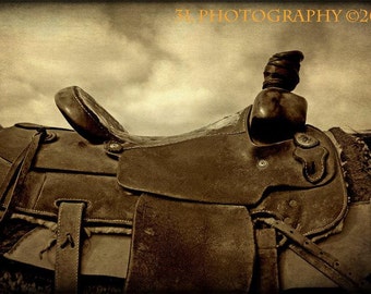 Cowboy Saddle Fine Art Photography Print Leather Rustic Rodeo Western Texas Art