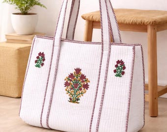 Pack Of Two Handmade multi printed Tote Bags Lightweight Reusable Grocery Everyday Market Bag