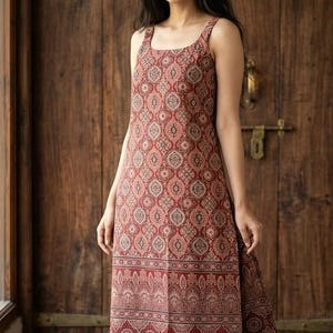 Multiple Color Ajrakh Print Cotton Women Sleeveless Kurti, Ethnic Top Casual Outfit Office Wear Article:-5