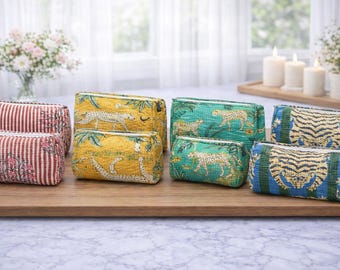 Mix Color Hand Block Printed Waterproof Pouch 3 Set || Cosmetic & Travel Organizer Pouch