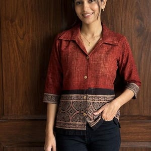 Multiple Color Ajrakh Print Cotton Women Shirt, Ethnic Top Casual Office Wear Kurti Article:-5