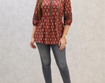 Elige tu vestido Kurti tipo túnica de algodón con estampado floral a mano en varios colores favorito