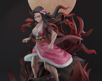Figura de Demon Bloom Girl STL – Elegante guerrera con kimono – Modelo imprimible en 3D