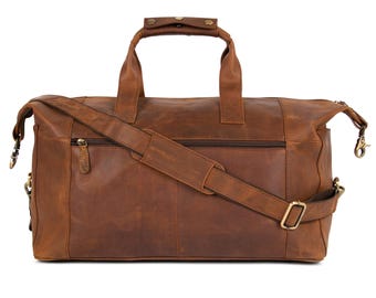 Men's Leather Travel Duffle Bag - 21-inch Weekender Bag