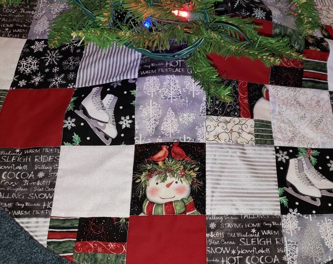 Patchwork Christmas Tree Skirt. Handmade Quilted 34 Etsy