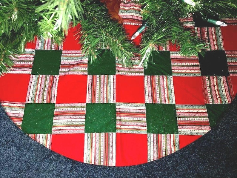 Handmade Quilted Patchwork tree skirt. 43" wide CT932 image 1