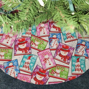 Snowman Bright Colored Handmade Christmas tree skirt. 35&quot;