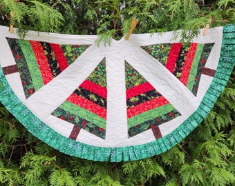 39" Handmade Quilted Tree Skirt with ruffle Reversible 2 in 1