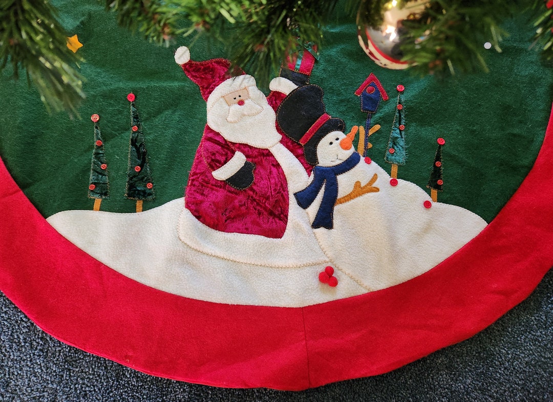 Vintage Felt Handmade Snowman Tree Skirt. 42 TS9 Etsy