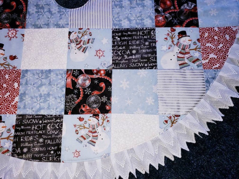 Snowman Patchwork quilted tree skirt 39 wide.