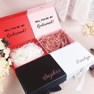Custom Name Bridesmaid Proposal Gift Box,Personalized Magnetic Ribbon Box,Bridal Shower Box,Will You Be My Bridesmaid Box,Wedding Gift box