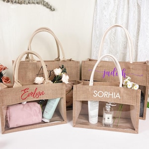 Custom Bridesmaid Tote Bags with Name, Bachelorette Party Burlap Bag, Beach Bag, Monogram Jute Bag, Wedding Favors Gift, Bride Gift Ideas