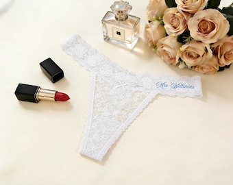 Perizoma da sposa in pizzo ricamato personalizzato, regalo di nozze personalizzato