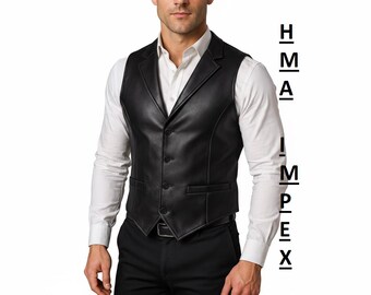 Men's Genuine Leather Vest - Slim Fit Formal Waistcoat