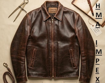Men's Vintage Brown Genuine Leather Jacket – Classic Biker Style Coat