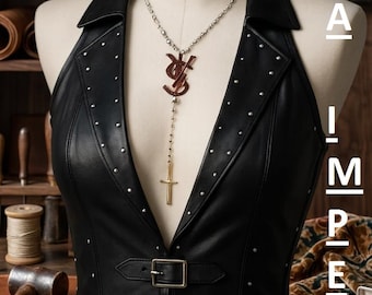 Black Leather Studded Halter Vest – Buckle Front Biker Punk Fashion Top