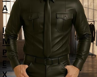 Men's Leather Shirt | Tailored Utility Style, Modern Apparel