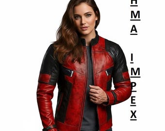 Women’s Red & Black Leather Jacket – Stylish Moto Jacket for Events, Parties AND Everyday Wear