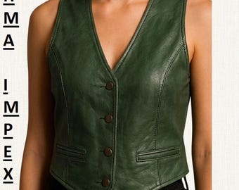 Green Leather Vest – Slim Fit Minimalist Waistcoat, Stylish Streetwear Top