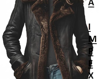 Genuine Leather Aviator Jacket - Brown Shearling Collar, Winter Bomber