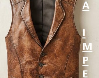 Men's Genuine Leather Vest – Classic Brown Black Waistcoat, Biker Style