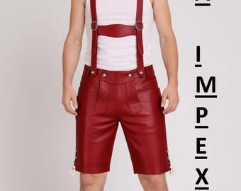 Men's Leather Bavarian Shorts with Suspenders – Traditional Lederhosen Festival Outfit