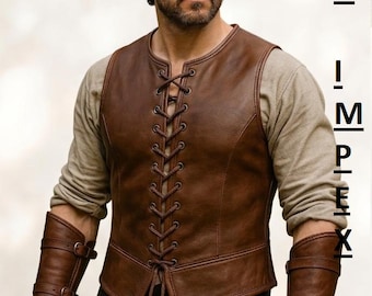 Men's Brown Leather Lace-Up Vest – Medieval Viking Renaissance Cosplay Costume