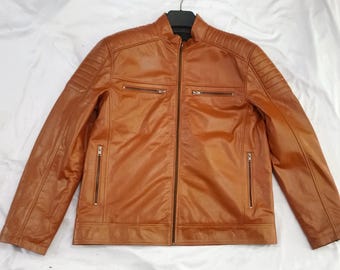 Chaqueta de motociclista de piel de vaca auténtica - Estilo clásico de motocicleta