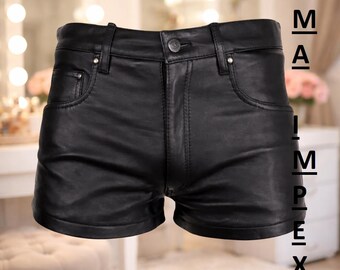 Men's Black Leather Shorts | Edgy Streetwear Festival Rave Clubwear Bottoms