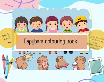 Capybara Coloring Book: 20 Fun Printable Pages (Digital Download)